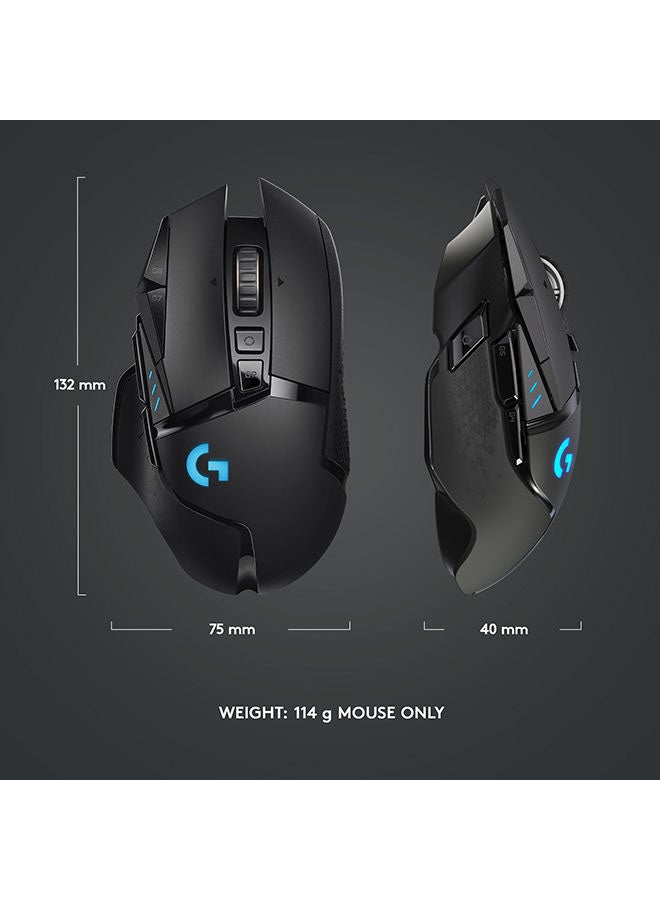 لوجيتيك ماوس الألعاب اللاسلكي Logitech G502 Lightspeed، مستشعر Hero 25K، 25600 نقطة في البوصة، RGB، أوزان قابلة للتعديل، 11 زرًا قابلاً للبرمجة، عمر بطارية طويل، ذاكرة داخلية، جهاز كمبيوتر / ماك - أسود - Image 2