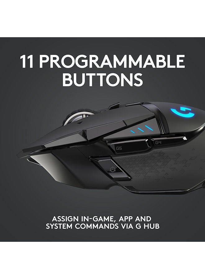 لوجيتيك ماوس الألعاب اللاسلكي Logitech G502 Lightspeed، مستشعر Hero 25K، 25600 نقطة في البوصة، RGB، أوزان قابلة للتعديل، 11 زرًا قابلاً للبرمجة، عمر بطارية طويل، ذاكرة داخلية، جهاز كمبيوتر / ماك - أسود - Image 5