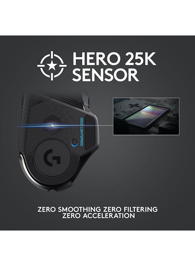 لوجيتيك ماوس الألعاب اللاسلكي Logitech G502 Lightspeed، مستشعر Hero 25K، 25600 نقطة في البوصة، RGB، أوزان قابلة للتعديل، 11 زرًا قابلاً للبرمجة، عمر بطارية طويل، ذاكرة داخلية، جهاز كمبيوتر / ماك - أسود - Image 4