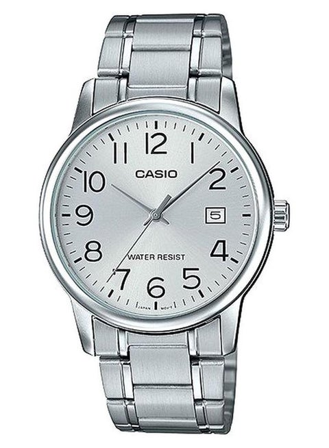 ساعة يد بعقارب مقاومة للماء طراز MTP-V002D-7BUDF - 37 مم - فضي للرجال