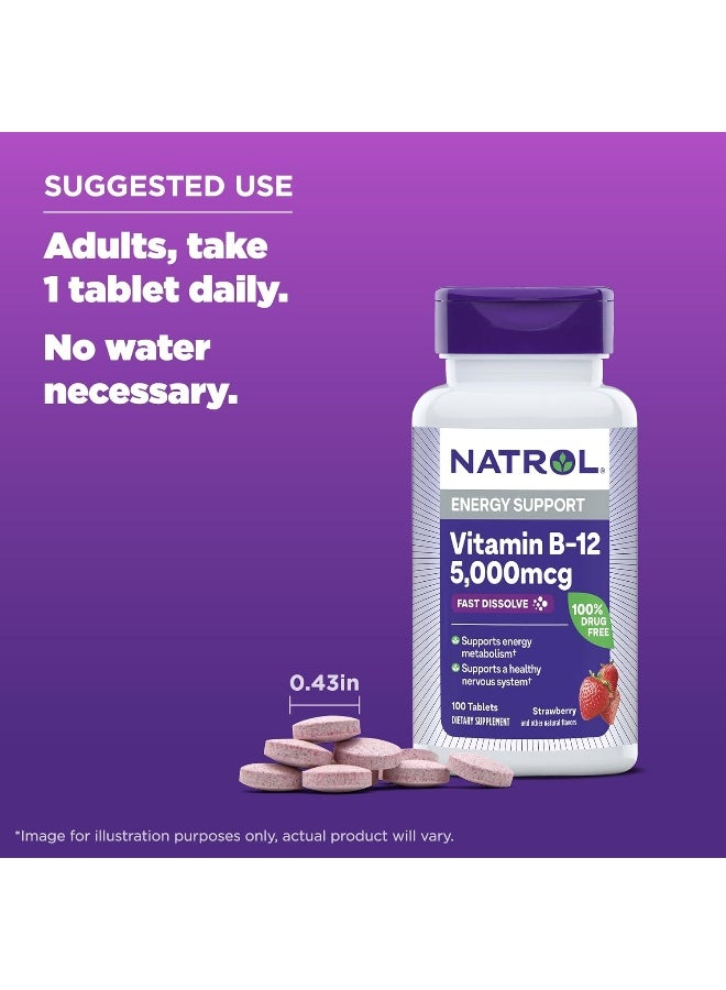 Natrol Vitamin B12 Fast Dissolve, 5000mcg 100 Tablets Packaging May Vary - Image 3