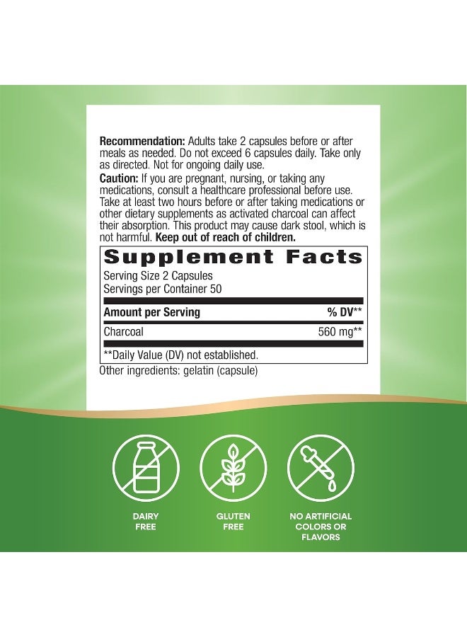 Nature's Way Activated Charcoal - 100 Capsules - Image 2