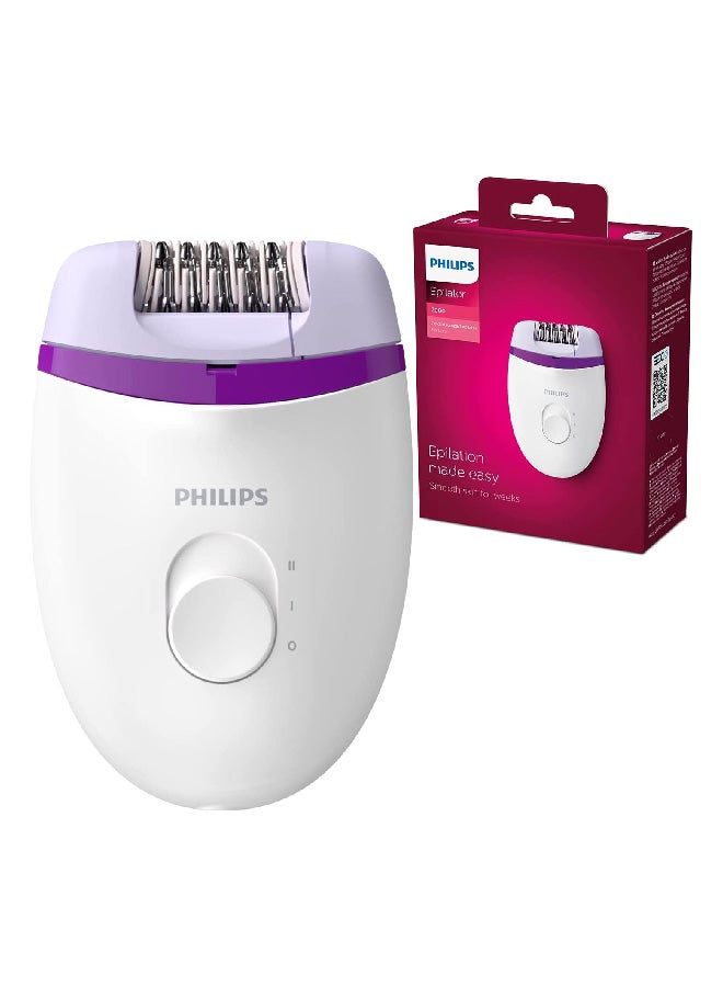 Philips - Satinelle Essential Corded Compact Epilator BRE225/01 White/Purple 300grams - Image 1