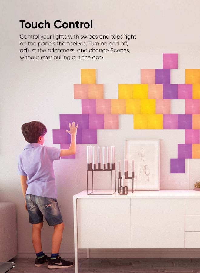 Canvas Expansion Kit - 4 Pack - Smart WiFi LED Light Panel System With Music Visualizer, Instant Wall Decoration, Home or Office Use, Low Energy Consumption, Gaming Lights Grey