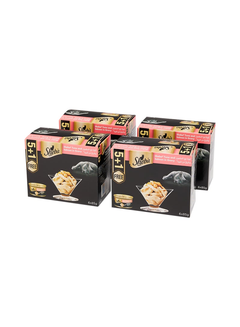 شيبا عبوة طعام رطب للقطط بالتونة والسلمون بالمرق مكونة من 24 قطعة وزن 85 جم - Image 2