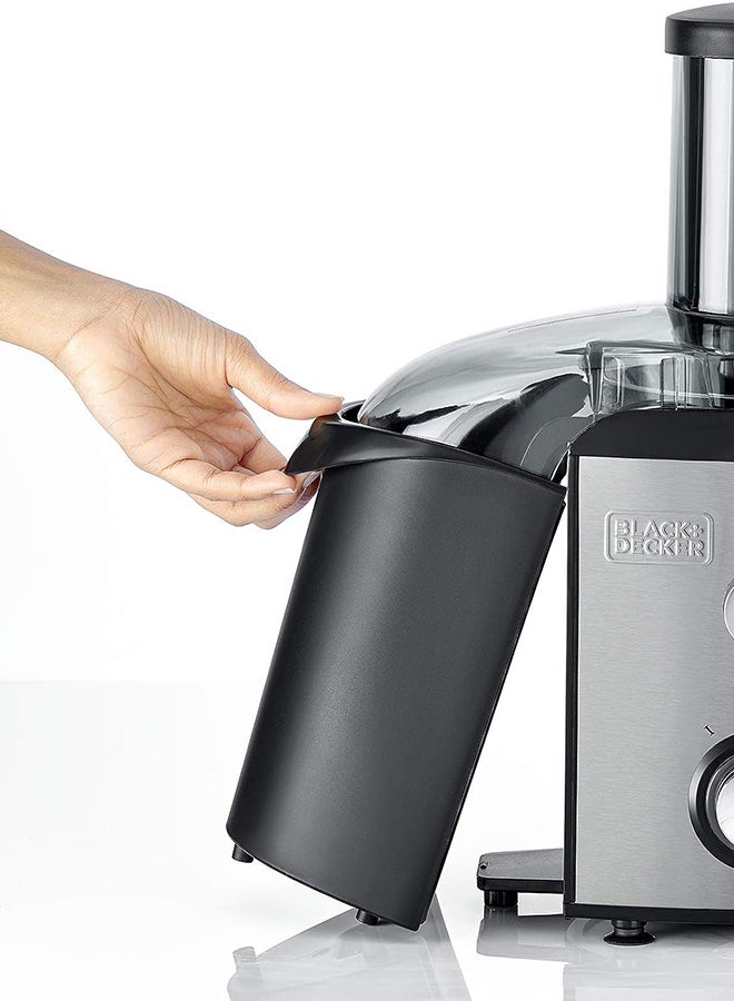 بلاك اند ديكر عصارة 800 واط بتصميم من الفولاذ المقاوم للصدأ، وعاء لب كبير، جامع عصير، تحكم مزدوج في السرعة للفواكه والخضروات.   JE800-B5 1.7 L 800 W JE800-B5 أسود/ فضي/ شفاف - Image 5