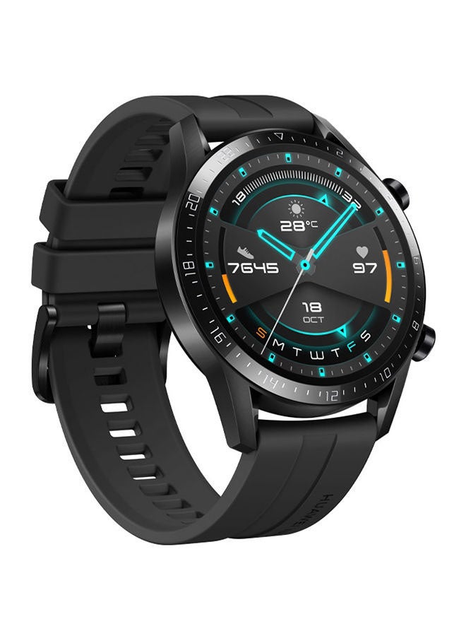 HUAWEI Watch GT2, 46mm, Stainless Steel, Black Fluoroelastomer Strap Matte Black - Image 1