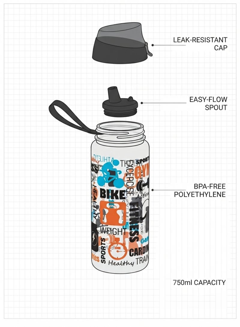 Herevin Polyethylene Sports Bottle, 750 ml, Multicolor | Reusable Water Bottle for Gym, Sports & Outdoor Activities | Lightweight Leak-Resistant Hydration Bottle Multicolour - Image 4