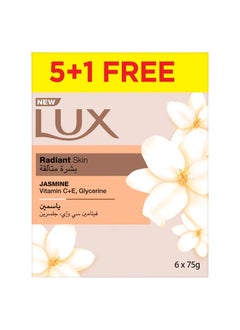 Lux Bar Soap For Radiant Skin Jasmine With Vitamin C, E And Glycerine Pack of 6 75grams 