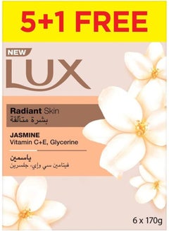 Lux Bar Soap For Radiant Skin Jasmine With Vitamin C, E, and Glycerine Pack of 6 170grams 