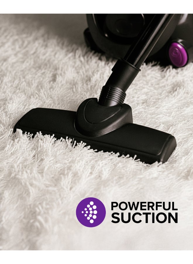 Olsenmark Vacuum Cleaner With Dust Bag 1400W OMVC1782, Powerful Suction, Dust Full Indicator,Dust Bag capacity 1.5L, Flexible Hose With Airflow On Handle, Pedal Switch And Auto-Rewinding Wire 1.5 L 1400 W OMVC1782 Black/Purple - Image 4