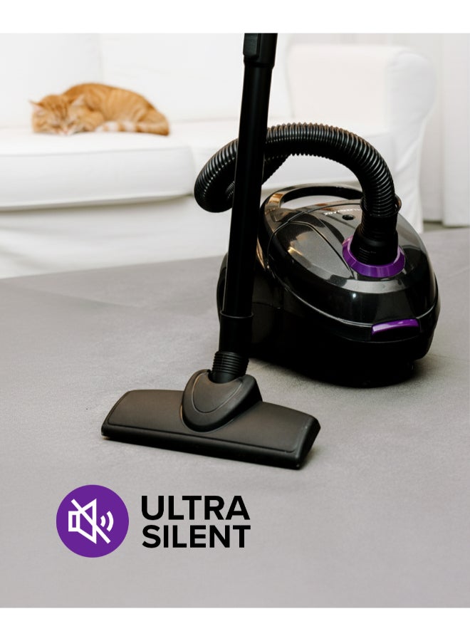 Olsenmark Vacuum Cleaner With Dust Bag 1400W OMVC1782, Powerful Suction, Dust Full Indicator,Dust Bag capacity 1.5L, Flexible Hose With Airflow On Handle, Pedal Switch And Auto-Rewinding Wire 1.5 L 1400 W OMVC1782 Black/Purple - Image 2