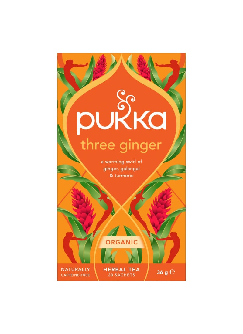 Pukka Three Ginger Organic Herbal Tea 20 Teabags 36grams  - Image 1