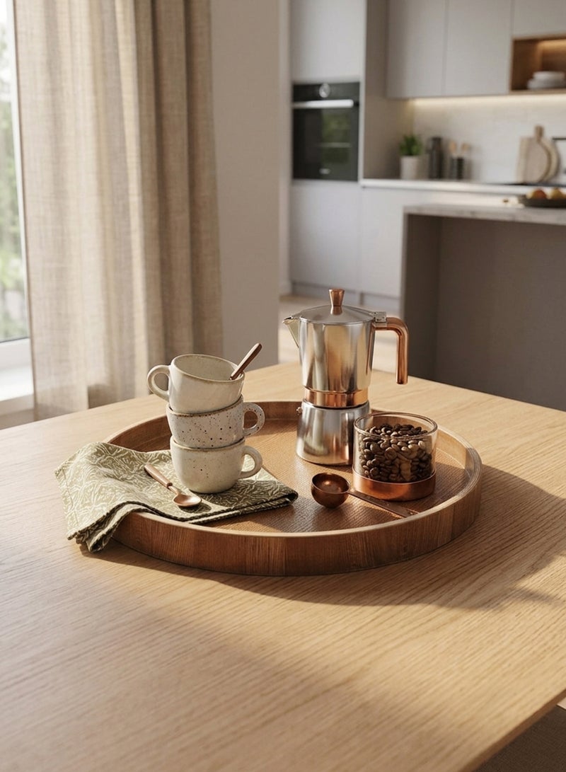 Cuisine Art High-Grade Round Bamboo Serving Tray, Natural Wood Decorative Platter, Eco-Friendly Circular Display Tray for Coffee Table & Kitchen, Brown, 30 x 30 x 2.7cm ,Round Bamboo Tray, Wood Serving Platter, Circular Coffee Tray, Eco-Friendly Kitchenware, Bamboo Decorative Tray, Minimalist Home Decor, Natural Wood Tray, 30cm Serving Plate, Coffee Station Organizer, Modern Bamboo Platter, UAE Home Accessories. Brown 30X30X2.7cm Brown 30cm - Image 5