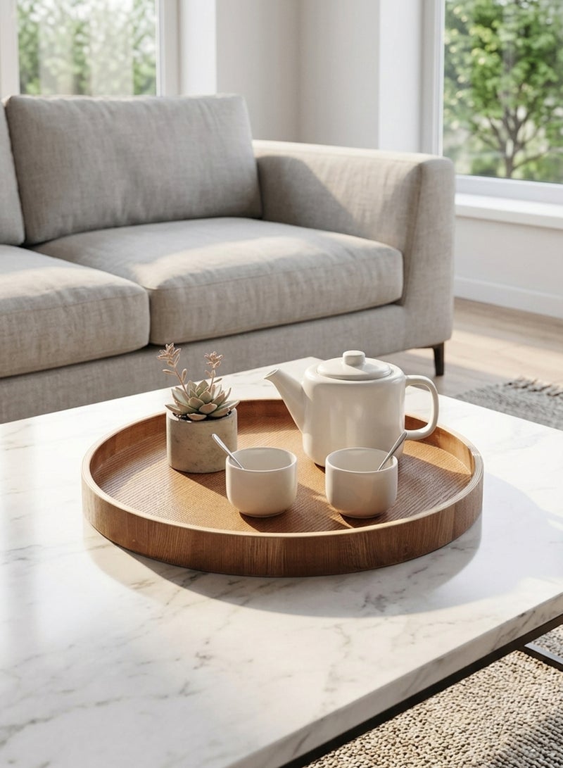 Cuisine Art High-Grade Round Bamboo Serving Tray, Natural Wood Decorative Platter, Eco-Friendly Circular Display Tray for Coffee Table & Kitchen, Brown, 30 x 30 x 2.7cm ,Round Bamboo Tray, Wood Serving Platter, Circular Coffee Tray, Eco-Friendly Kitchenware, Bamboo Decorative Tray, Minimalist Home Decor, Natural Wood Tray, 30cm Serving Plate, Coffee Station Organizer, Modern Bamboo Platter, UAE Home Accessories. Brown 30X30X2.7cm Brown 30cm - Image 4