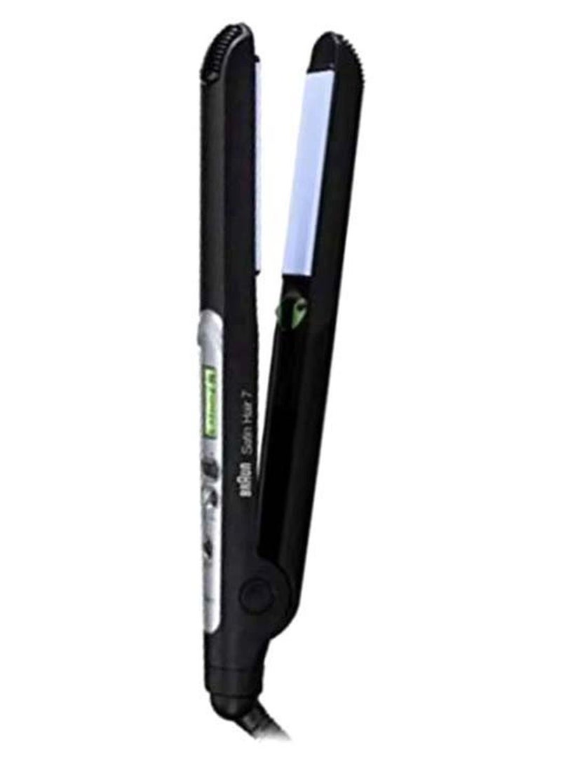 براون ساتين هير 7، مكواة فرد الشعر بتقنية أيونتيك مع أيونات نشطة، ألواح سيراميك نانوجلايد، 15 إعدادًا لدرجة الحرارة، رأس بارد، إيقاف تشغيل تلقائي، لتصفيف دقيق مع لمعان، BRST710SDE أسود/فضي - Image 1