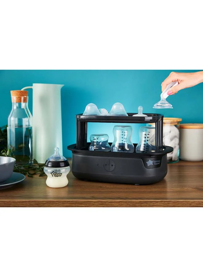 tommee tippee Advanced Steam Electric Steriliser For Baby Bottles, Kills Viruses And 99.9% Of Bacteria, 5-Minute Sterilisation Cycle, Black