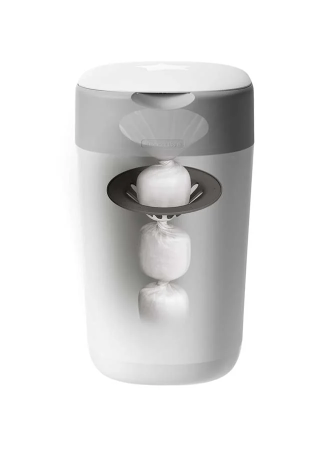 تومي تيبي Twist and Click Advanced Nappy Bin Starter Set, Eco-Friendlier System with 6x Refill Cassettes with Sustainably Sourced Antibacterial GREENFILM, White