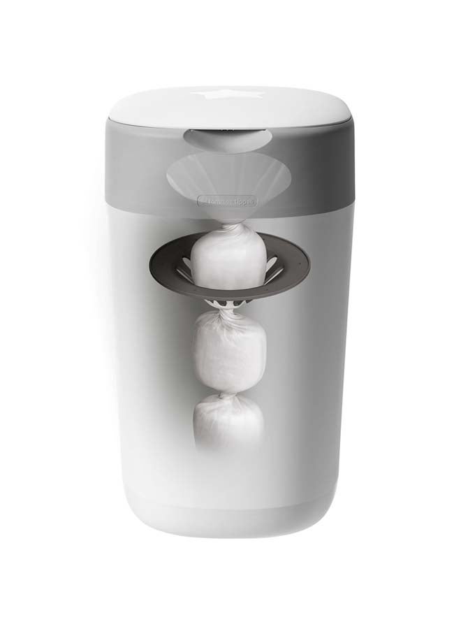 tommee tippee - Twist And Click Advanced Nappy Bin Starter Set, Eco-Friendlier System With 6x Refill Cassettes With Sustainably Sourced Antibacterial Greenfilm, White - Image 1