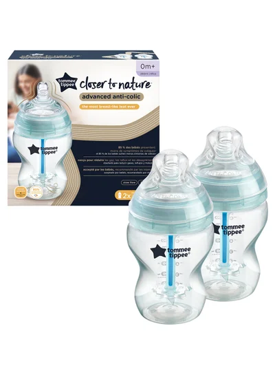 تومي تيبي Anti-Colic Baby Bottle, Pack Of 2, 0M Plus, 260 ml - Packaging May Vary
