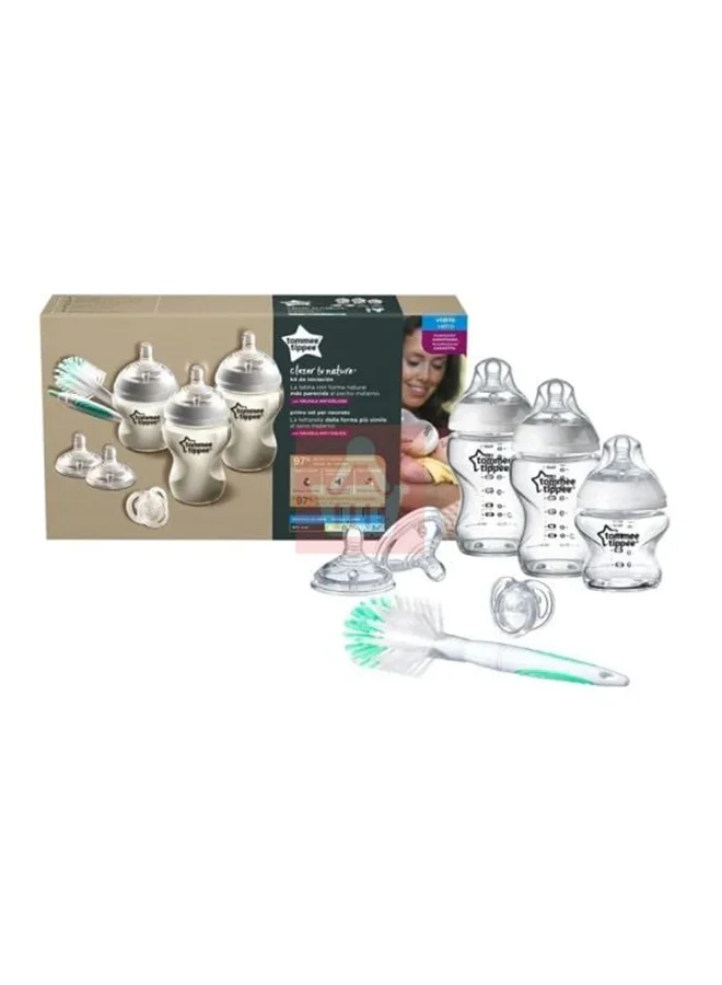 tommee tippee Closer to Nature Glass Baby Bottle Starter Set, Breast-Like Teat With Anti-Colic Valve -Assorted, Clear