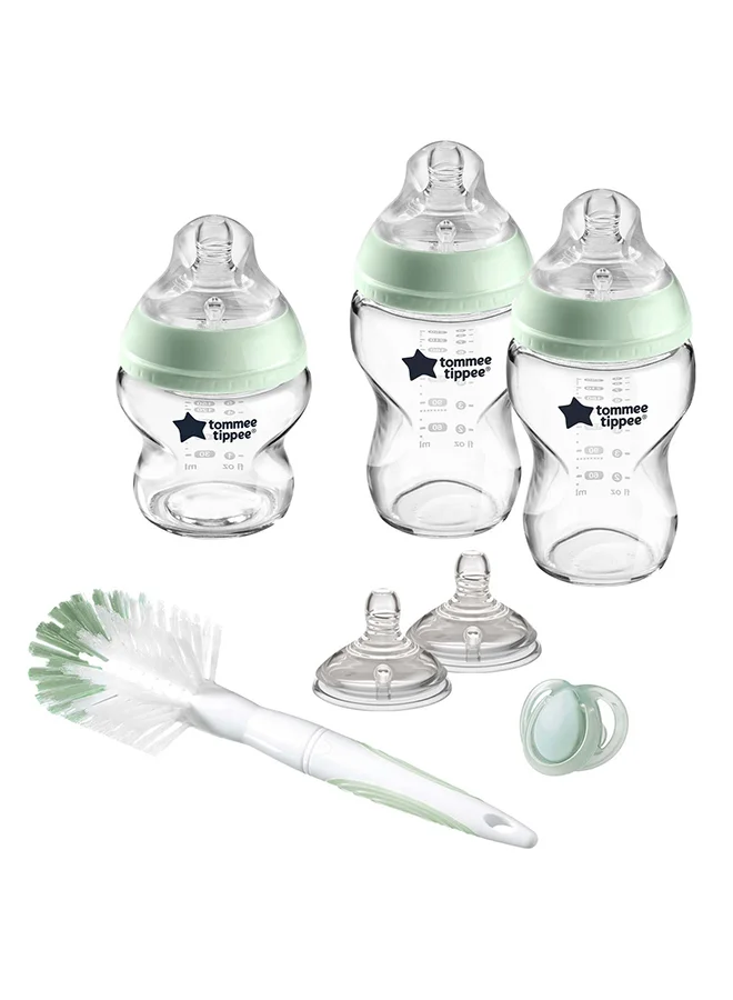 tommee tippee Closer to Nature Glass Baby Bottle Starter Set, Breast-Like Teat With Anti-Colic Valve -Assorted, Clear