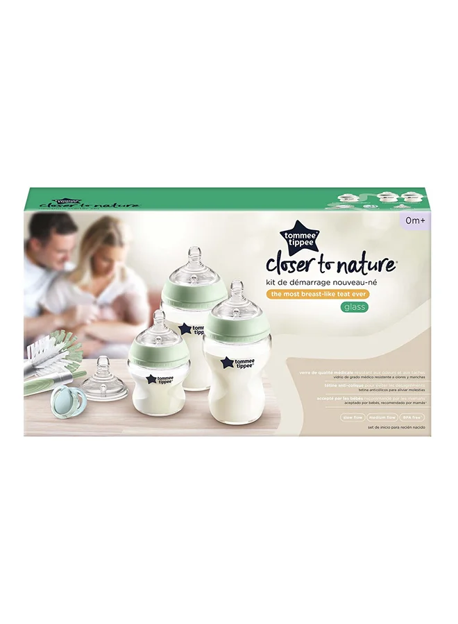 tommee tippee Closer to Nature Glass Baby Bottle Starter Set, Breast-Like Teat With Anti-Colic Valve -Assorted, Clear