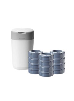 tommee tippee Twist And Click Advanced Nappy Bin Starter Set, Eco-Friendlier System With 12x Refill Cassettes With Sustainably Sourced Antibacterial Greenfilm, White  - Image 2
