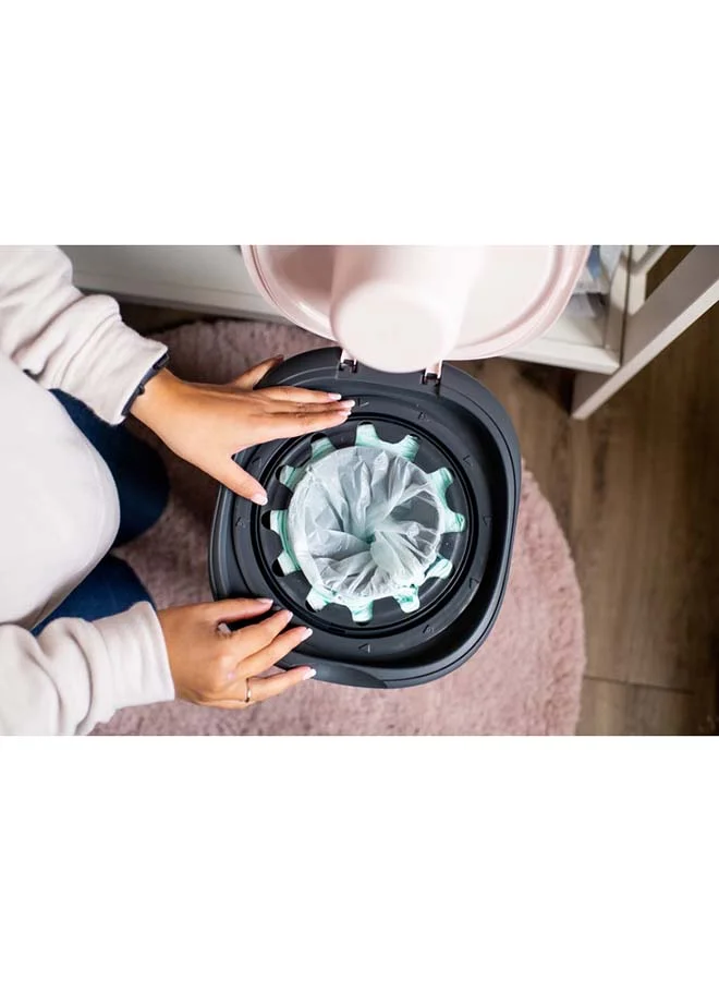 tommee tippee Twist and Click Advanced Nappy Bin, Eco-Friendlier System, Includes 1x Refill Cassette with Sustainably Sourced Antibacterial GREENFILM, White