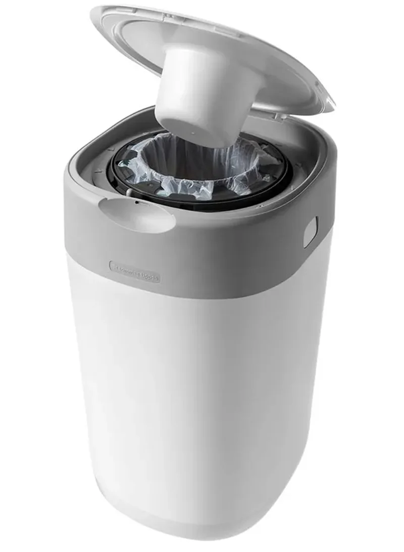 tommee tippee Twist and Click Advanced Nappy Bin, Eco-Friendlier System, Includes 1x Refill Cassette with Sustainably Sourced Antibacterial GREENFILM, White