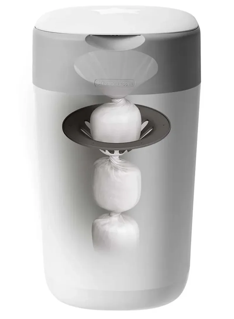 tommee tippee Twist and Click Advanced Nappy Bin, Eco-Friendlier System, Includes 1x Refill Cassette with Sustainably Sourced Antibacterial GREENFILM, White