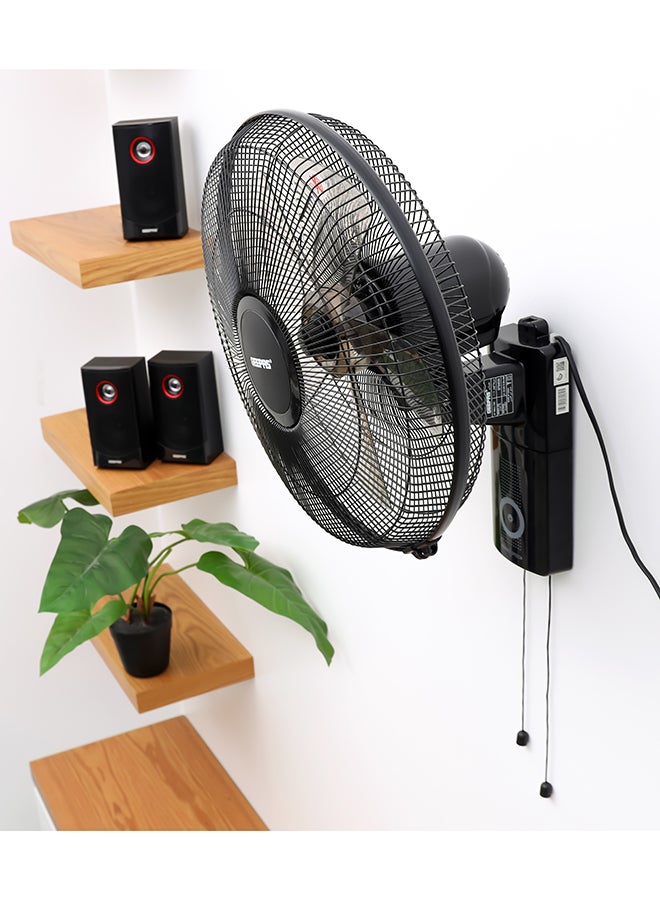 GEEPAS 16-Inch Wall Fan - 3 Speed Settings With 2 Pull String Cords/5 Leaf Blades/ Perfect for Home, Work Room Or Office Use GF9483 Black  - Image 3
