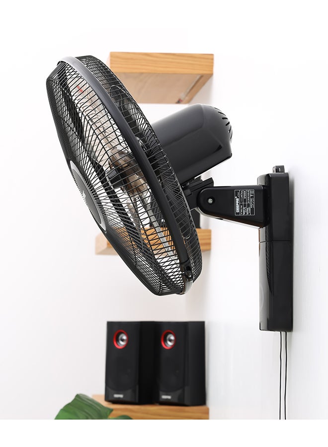 GEEPAS 16-Inch Wall Fan - 3 Speed Settings With 2 Pull String Cords/5 Leaf Blades/ Perfect for Home, Work Room Or Office Use GF9483 Black  - Image 2