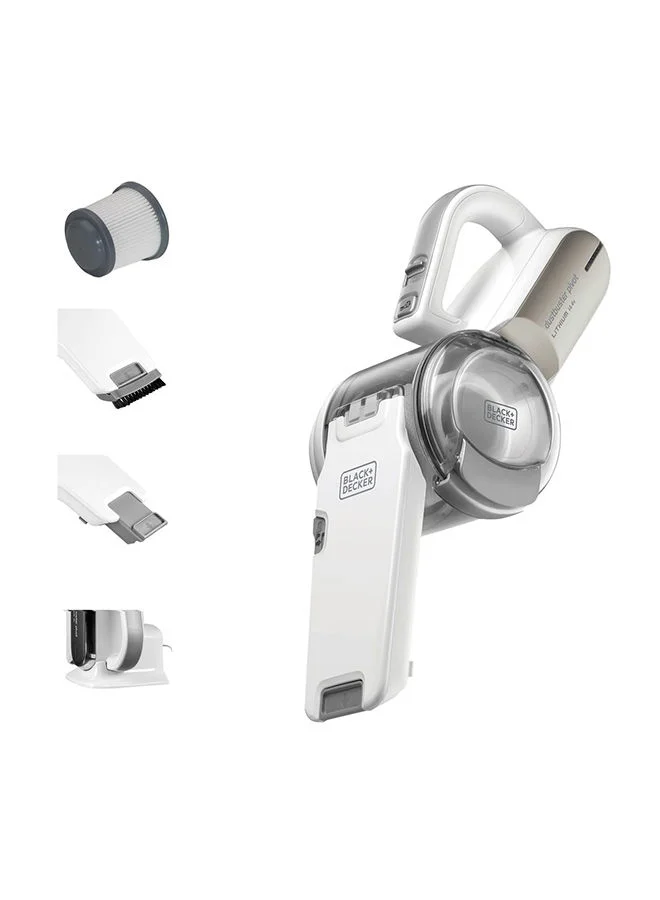 بلاك اند ديكر مكنسة  يد لاسلكية، قوة شفط 27.5 وات هوائي، 14.4 فولت، بطارية ليثيوم أيون 1.5Ah، ، فوهة قابلة للدوران، مكنسة لاسلكية مدمجة، مثالية للزل والسيارة، سهلة التخزين، 440 ml PV1420L-B5 أبيض/رمادي