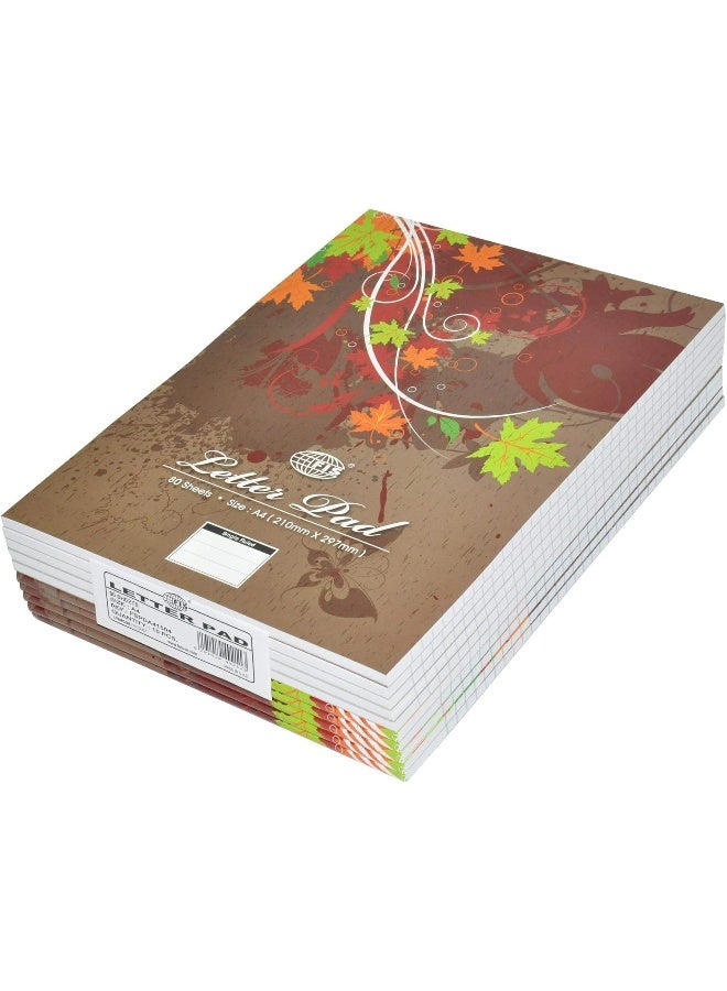 FIS Single Ruled Letter Writing Pad, A4 Size, 80 Sheets (Pack of 10) Brown/Green/Red - Image 1