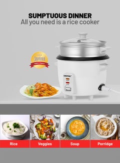 GEEPAS Multifunction Rice Cooker Includes Cook & Keep Warm Functions With Tempered Glass Lid, Aluminum Inner Steamer/ Removable Non-Stick Pot/Cool Touch Handle/Durable Construction 1 L 400 W GRC4325H White  - Image 3