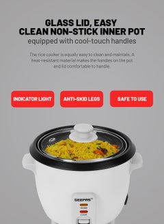 GEEPAS Multifunction Rice Cooker Includes Cook & Keep Warm Functions With Tempered Glass Lid, Aluminum Inner Steamer/ Removable Non-Stick Pot/Cool Touch Handle/Durable Construction 1 L 400 W GRC4325H White  - Image 5