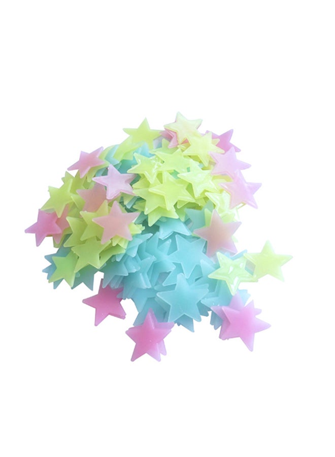 100-Piece 3D Stars Glow In The Dark Wall Sticker Multicolour 1 x 1cm