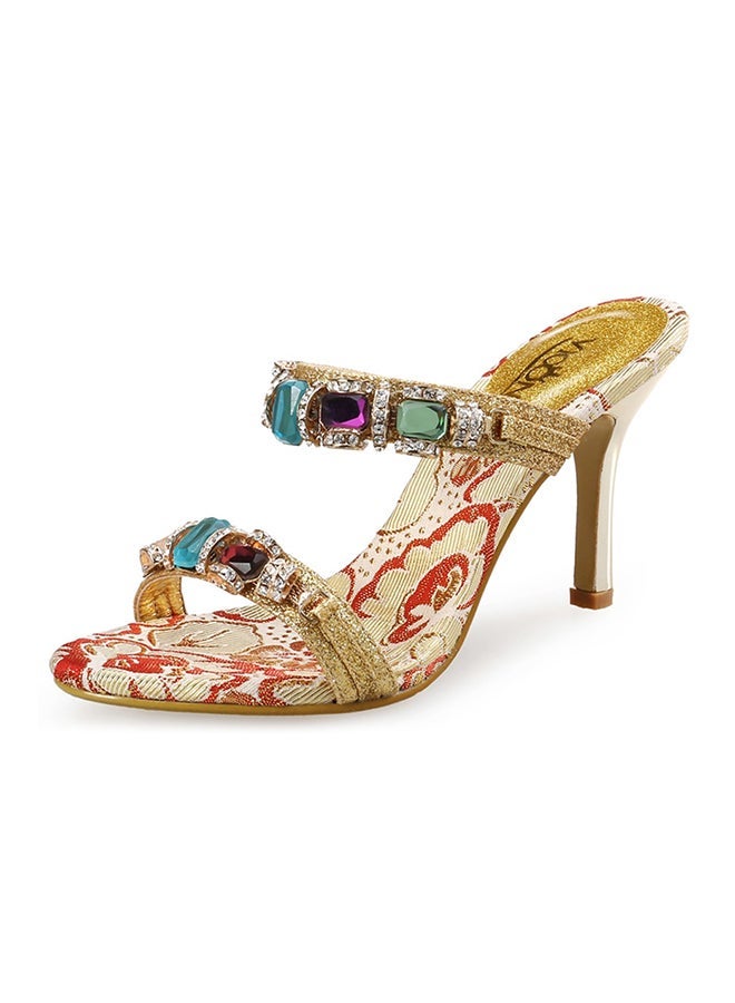 Generic - Rhinestone Ornament Sandals Gold - Image 1