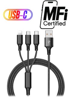 3-In-1 Micro USB Type-C Lightning Data Sync And Charging Cable Black