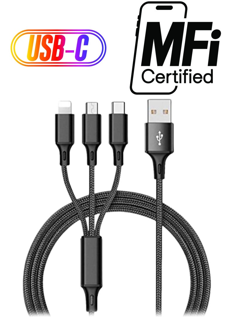 Generic - 3-In-1 Micro USB Type-C Lightning Data Sync And Charging Cable Black - Image 1