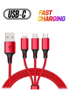 3-In-1 Micro USB Type-C Lightning Data Sync And Charging Cable Red