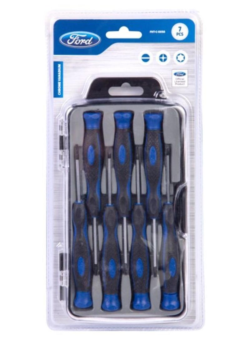 فورد طقم مفكات براغي متينة ودقيقة من فاناديوم الكروم من 7 قطع الأسود / الأزرق 50مم - Image 1