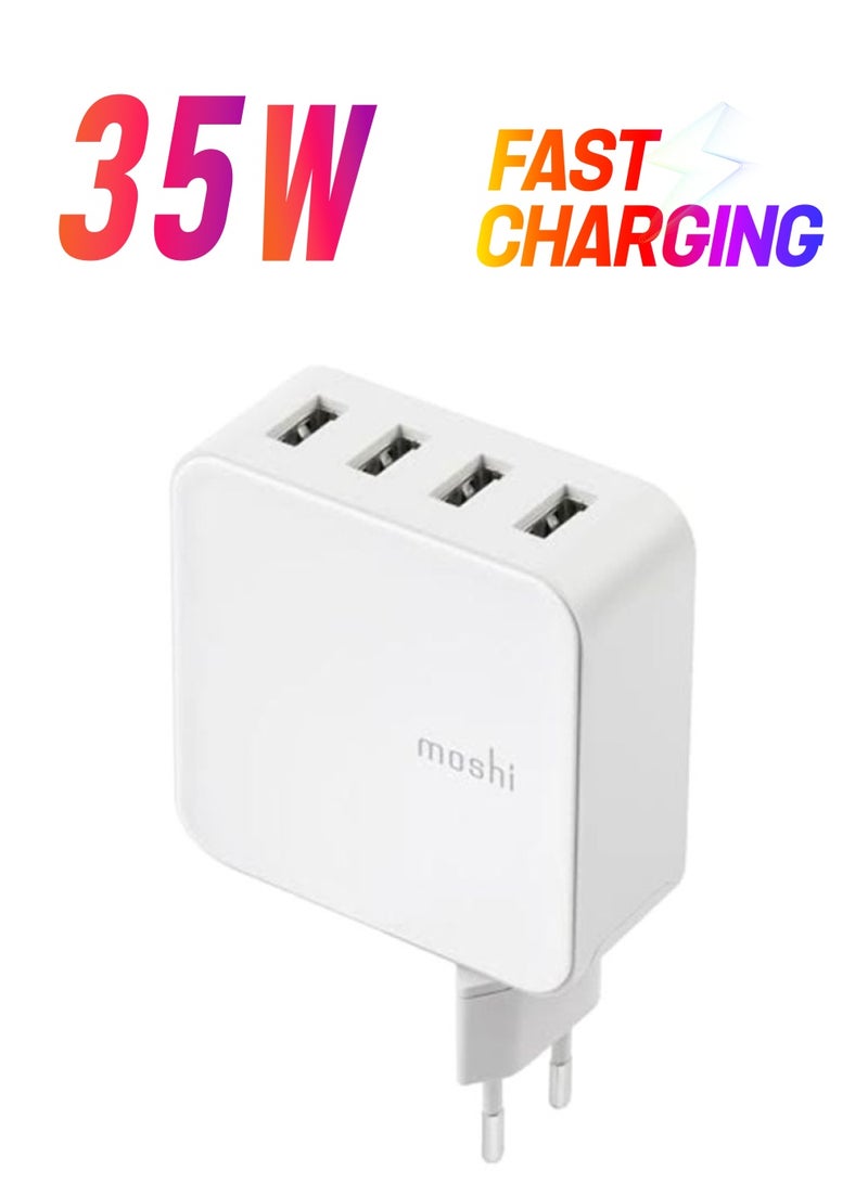 موشي شاحن جداري برو جيو بـ4 منافذ USB أبيض - Image 1