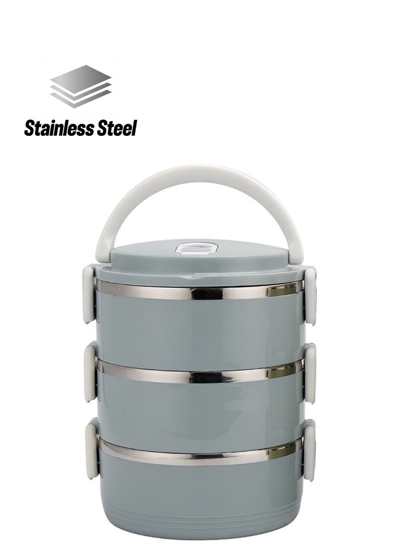 Stainless Steel Insulated Round Lunch Box Grey 16 x 9 x 16cm - Image 1