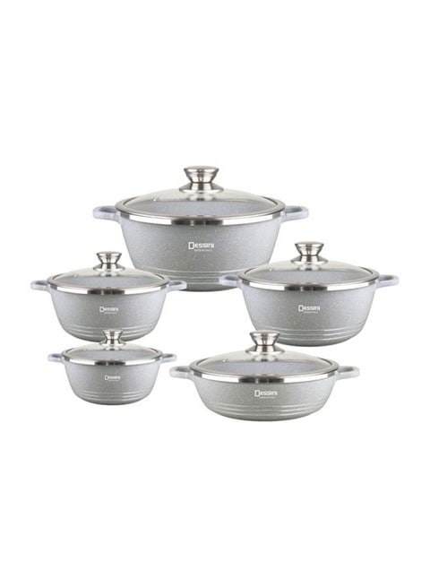 10-Piece Granite Coating Non-Stick Cookware Set Includes Small (20), Medium (24), 2xLarge (28), Big (32) cm Grey Small (20), Medium (24), 2xLarge (28), Big (32)cm