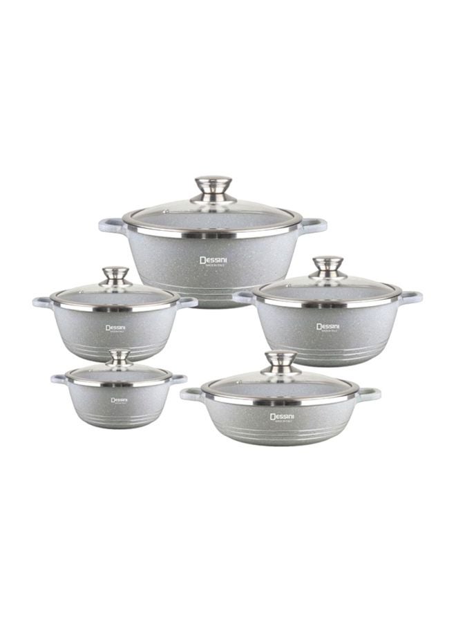 DESSINI 10-Piece Granite Coating Non-Stick Cookware Set Includes Small (20), Medium (24), 2xLarge (28), Big (32) cm Grey Small (20), Medium (24), 2xLarge (28), Big (32)cm 