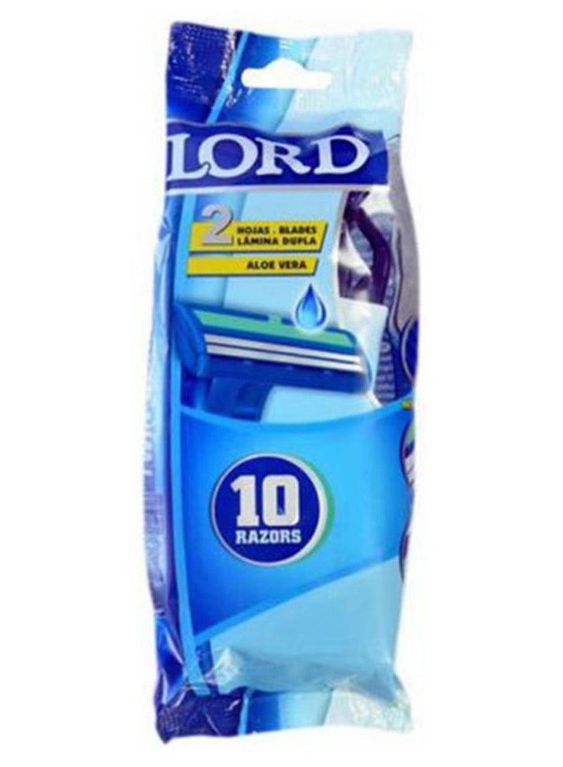 مجموعة شفرات حلاقة بشفرتين للقطعة الواحدة من 10 قطع أزرق