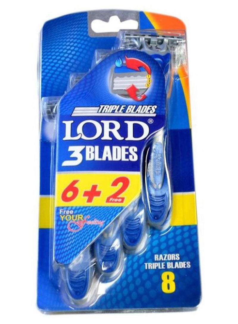 مجموعة شفرات حلاقة فريش بـ3 شفرات للاستعمال مرة واحدة مكونة من 8 قطع أزرق/رمادي
