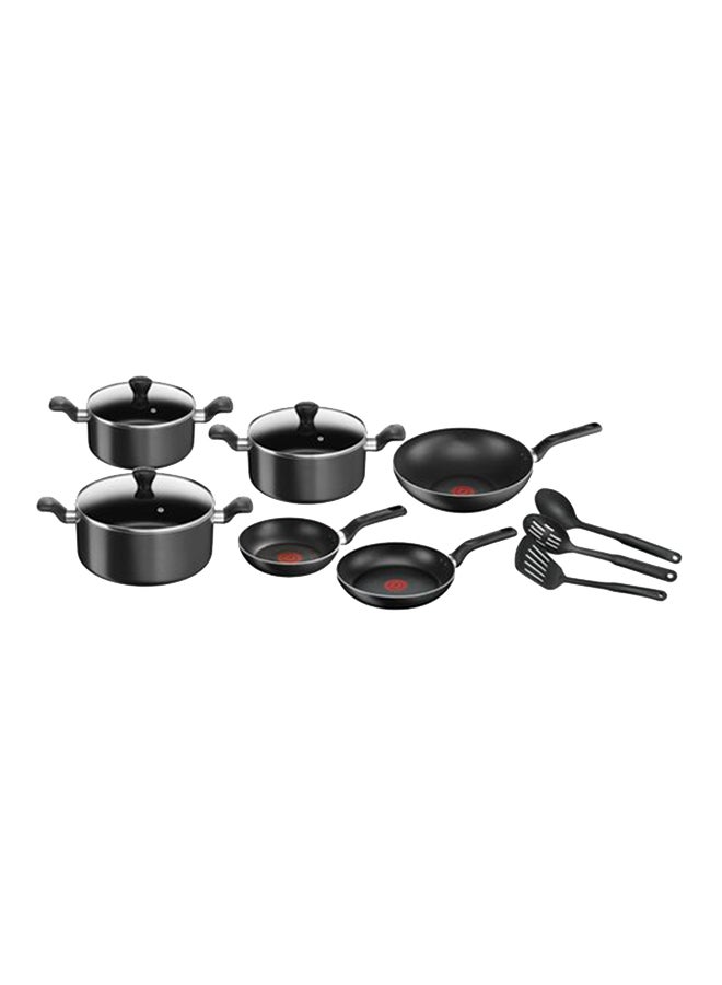 Tefal 12-Piece Super Cook Non Stick Aluminium Dishwasher Safe & Durable Premium Quality Cookware Set Includes 2 Fry Pans 22/24cm, Wok Pan 28cm, 3 Stew Pots With lids 22/24/28cm, Spatula, Spoon And Slotted Spoon Black 22,24,28,22,24,28cm Black 22,24,28,22,24,28cm  - Image 1